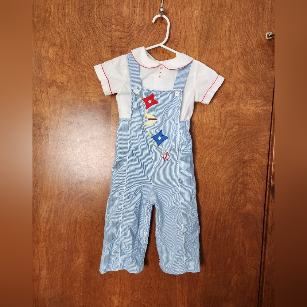 Vintage A Tiny Tots Original Sailing Themed Overalls/Romper
